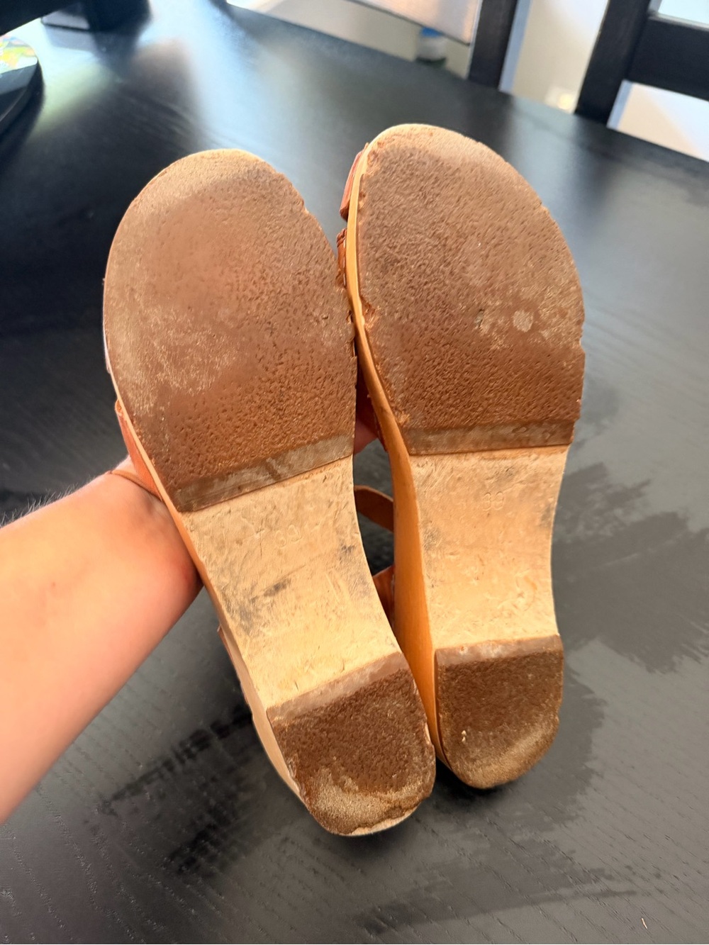 Swedish Hasbeens Debutant Cognac Leather Slingback Platform Clog Sandals size 39 - Picture 7 of 13